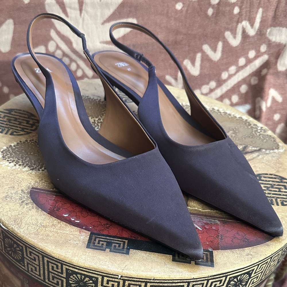 Zara Pointed Toe Slingback Heels